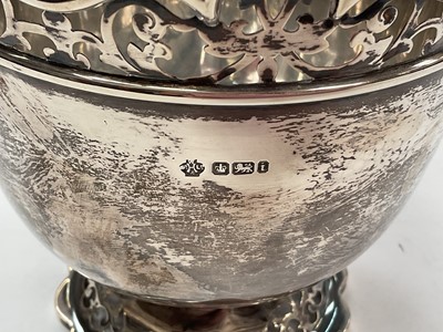 Lot 269 - Edwardian silver rose bowl with pierced monteith style border, raised on a pierced pedestal foot, (Sheffield 1901), maker William Hutton & Sons, 13.3cm in heigh, all at 9ozs.