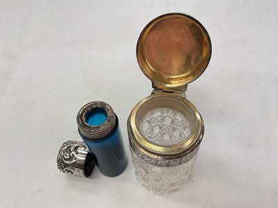 Lot 272 - Late Victorian cut glass dish with applied silver mount, (London 1899), maker William Comyns, together with two silver mounted cut glass scent bottles (various dates and makers).