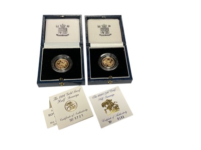 Lot 528 - G.B. - Gold proof Half Sovereign's Elizabeth II 1991 & 1996 (N.B. Cased with Certificates of Authenticity) (2 coins)