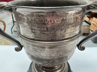 Lot 277 - Colchester interest- Fine silver two handled trophy cup with engraved presentation inscription "The Percy King trophy to commemorate the name of Percy Charles King, with the active pursuits of P...