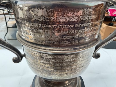 Lot 277 - Colchester interest- Fine silver two handled trophy cup with engraved presentation inscription "The Percy King trophy to commemorate the name of Percy Charles King, with the active pursuits of P...