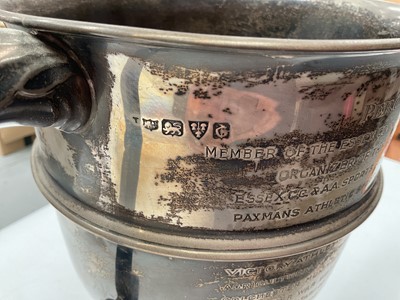 Lot 277 - Colchester interest- Fine silver two handled trophy cup with engraved presentation inscription "The Percy King trophy to commemorate the name of Percy Charles King, with the active pursuits of P...