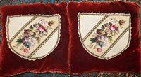 Lot 3124 - Pair of Victorian red velvet cushions with...