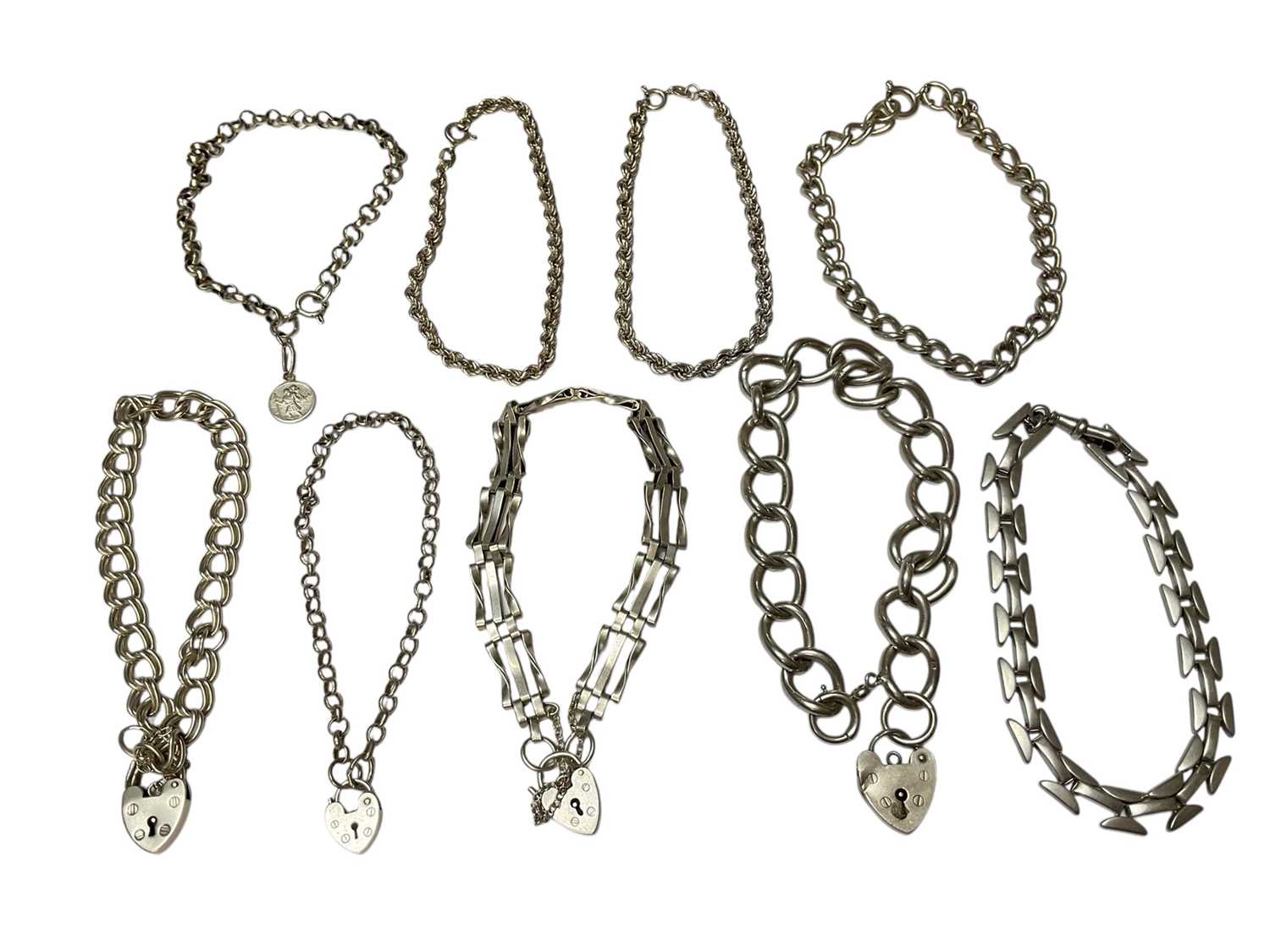 Lot 283 - Group of various silver and white metal chains and bracelets with padlock clasps