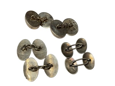 Lot 286 - Pair of silver and oval polished agate cufflinks, pair of Victorian silver cufflinks with ivy leaf decoration and one other pair of 9ct gold on silver cufflinks