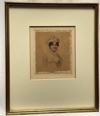 Lot 1340 - George Chinnery (1774-1852) pencil and watercolour - Portrait of a lady, 13.5cm x 11.5cm, glazed frame