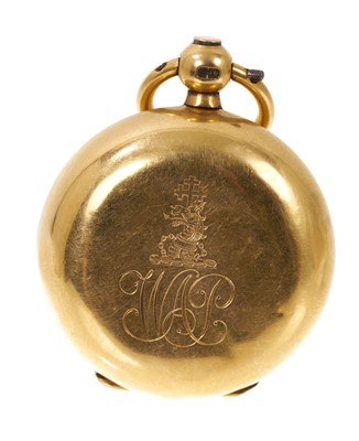 Lot 722 - Victorian 18ct gold sovereign holder, with engraved Pemberton crest and monogram, dated 25th December 1898, all at 21.4g