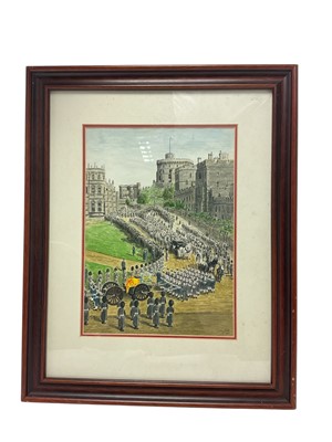 Lot 119 - C. Utting 1952, watercolour of the funeral procession of King George VI at Windsor Castle, entitled ' Journeys end' in glazed frame