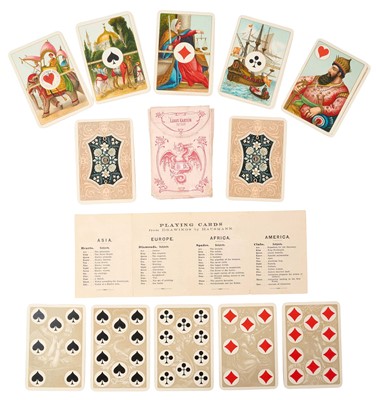 Lot 1054 - Deck of 53 B. Dondorf “Luxus Karten” (Turkish Design) No. 207 Playing Cards. Frankfurt, four sets of 13 cards and joker, together with original card box