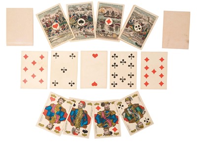 Lot 1059 - Rare complete deck of 52 Crimean war themed playing cards, issued just after the Crimea War of 1853-1856 in which the European allies defeated Russia.