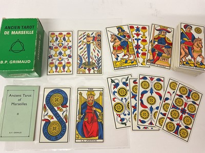 Lot 1071 - B. P. Grimaud complete deck of 78 Ancien Tarot de Marseille c.1965 cards, with guide and box, sold for cartomanic purposes, probably a collaboration between Waddington and Grimaud