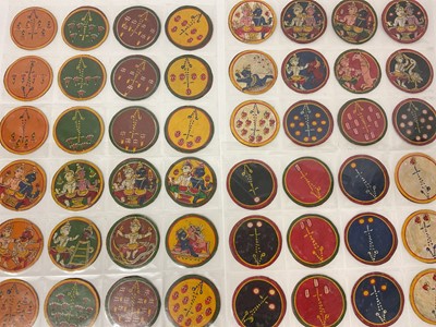 Lot 1064 - Complete set of 96 Indian painted Ganjifa playing cards, probably 19th century