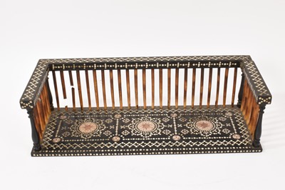 Lot 910 - 19th century Ceylonese ebony, ivory and bone inlaid and porcupine quill mounted book trough, 41cm long