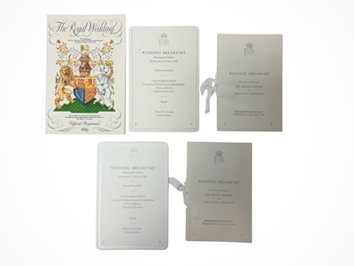 Lot 67 - The Marriage of The Prince Andrew with Sarah Ferguson July 1986, two Wedding Breakfast menus and seating plans and related ephemera, and other Royal ephemera including State Visit to Spain 1988,...