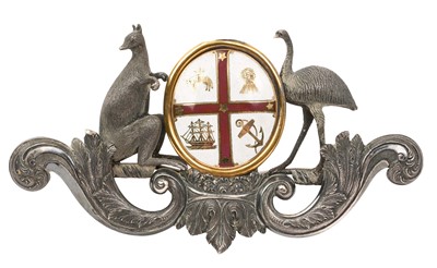Lot 76 - Late Victorian silver plated and enamel Australian Coat of Arms