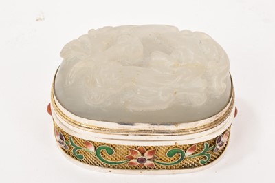 Lot 1099 - Chinese silver box with jade inset plaque