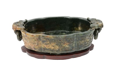 Lot 1100 - Large Chinese spinach jade marriage bowl