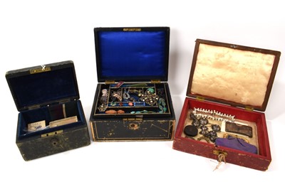 Lot 751 - Group of antique jewellery and costume jewellery to include an Austro Hungarian brooch, antique paste jewellery and sundry jewellery in three antique jewellery boxes