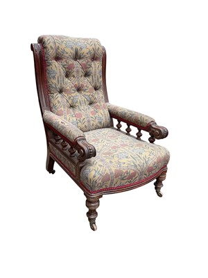 Lot 1617 - Victorian walnut framed library chair