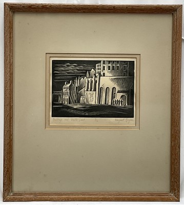 Lot 1389 - Margaret Bryan (1903-1988) signed woodcut - Buildings and Waste Land, titled and numbered 2/12, 14cm x 20.5cm, in glazed frame