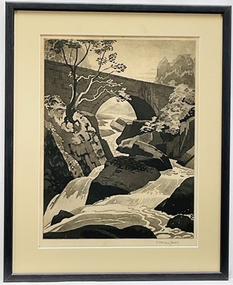 Lot 1388 - *Norman Thomas Janes (1892-1980) signed woodcut - River Cascade, 30cm x 23cm, in glazed frame