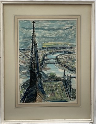 Lot 1387 - *John Paddy Carstairs (1916-1970) mixed media - Notre Dame, Paris, signed and dated '52, 49cm x 34cm, in glazed frame