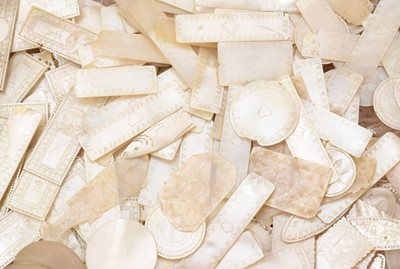 Lot 1036 - Collection of 19th century Chinese mother of pearl gaming counters, the largest 6cm long, approximately 150
