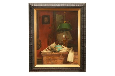 Lot 1273 - Adolphe Phalipon, 19th century, oil on canvas - Still life, The Extinguished Candle, signed and dated '79, 75cm x 56.5cm, in ebonised frame