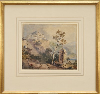 Lot 1177 - William Leighton Leitch (1804-1883) watercolour - Continental Hilltop Village, 22cm x 26cm, in glazed gilt frame