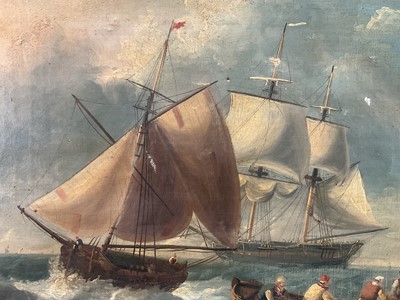 Lot 1293 - Attributed to Henry Redmore (1820-1887) oil on canvas - Rowing in Choppy Seas, 63cm x 76cm, gilt frame