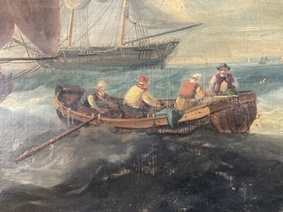 Lot 1293 - Attributed to Henry Redmore (1820-1887) oil on canvas - Rowing in Choppy Seas, 63cm x 76cm, gilt frame