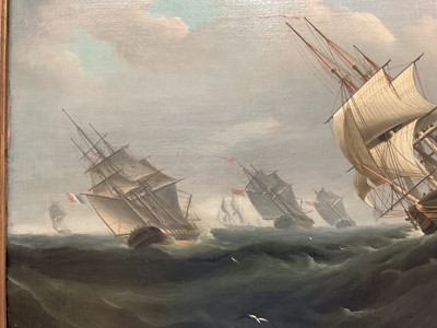 Lot 1207 - Attributed to Thomas Buttersworth (c.1768-1842) oil on canvas - Shipping in a Swell, apparently unsigned, 61cm x 74cm, in gilt frame Provenance: Mandell's Gallery, Norwich, 13th July 197...