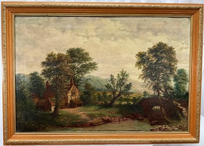 Lot 1247 - Charles W. Stone, oil on canvas, Near Wrexham, North Wales, signed inscribed and dated 1888 verso, in gilt frame. 61 x 91cm.