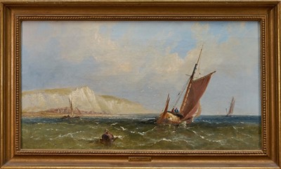 Lot 1208 - James Edwin Meadows (1828-1888) oil on canvas - Shipping off the South Coast, signed and dated 1868, 31cm x 56cm, in gilt frame