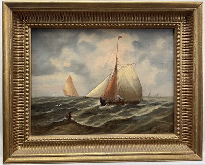 Lot 1209 - Christopher Mark Maskell (1846-1933) oil on canvas - Fishing Vessels at Sea, initialled, 23cm x 31cm, in gilt frame