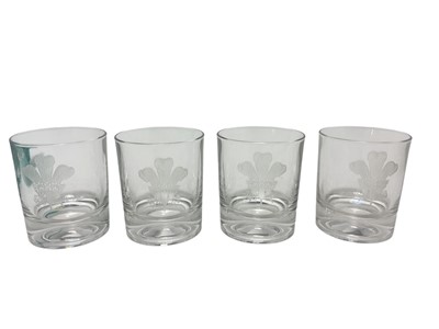 Lot 93 - H.R.H. Prince Charles The Prince of Wales (now King Charles III), presentation set four whisky tumblers with engraved Prince of Wales feather crest decoration in box. Provenance: given to Dennis...