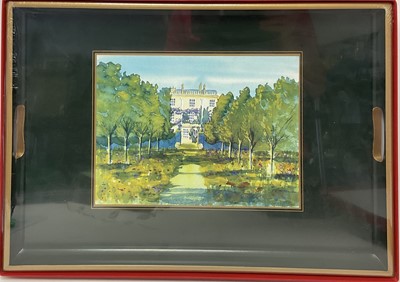 Lot 96 - H.R.H. Prince Charles The Prince of Wales (now King Charles III), presentation tray decorated with a print of a watercolour by the Prince of Highgrove in fitted box with P.O.W. cyphers to lid. P...