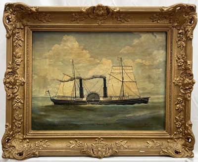 Lot 1332 - B. North, 19th century oil on canvas of American paddle steamer Adriatic, United States Steamship Company 1856, signed and inscribed, 30cm x 40cm, gilt frame