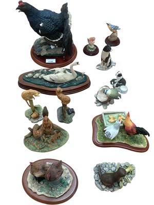 Lot 1126 - Selection of Border Fine Arts resin ornaments including Game Birds, Blackcock, Swan and Cygnets, Foster Parents, Ladies in Waiting etc (13)