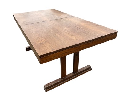 Lot 5384 - Vintage oak extending dining table, carved with a squirrel motif and inscribed 'BB Christmas 1963'
