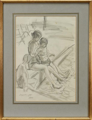 Lot 1210 - *Dame Laura Knight (1877-1970) pencil drawing - Beside the Pool, signed and dated 1960, 35cm x 25cm, in glazed gilt frame. Provenance: Simon Carter Gallery, Woodbridge