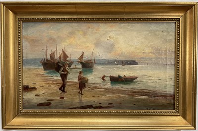 Lot 1320 - William Richards (1895-1950) oil on canvas - Bringing Home the Catch, signed, 30cm x 50cm, in gilt frame