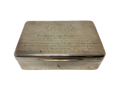 Lot 547 - George III silver snuff box of rectangular form, with hinged cover