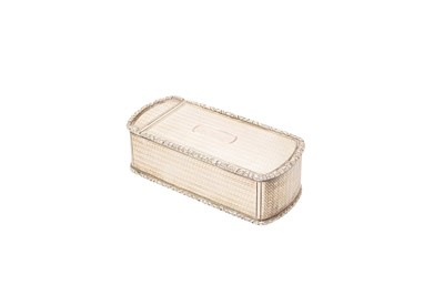 Lot 548 - William IV silver snuff box of shaped rectangular form, with engine turned decoration, hinged cover