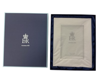 Lot 101 - H.M. Queen Elizabeth II, Royal Household 2021 Christmas gift silver plated frame with crowned ERII cypher in box with card. This was Her Late Majesty's last Christmas.