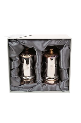 Lot 109 - H.M. Queen Elizabeth II, Royal Household 2011 Christmas gift of pair silver plated salt and pepper grinders with crowned ERII cyphers in box with card