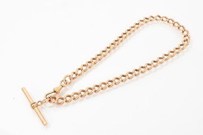 Lot 761 - Edwardian yellow metal curb link watch chain, tests as 9ct gold.