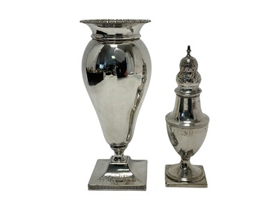 Lot 568 - George III silver sugar castor and silver vase (2)