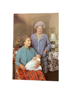 Lot 133 - H.M. Queen Elizabeth II and H.R.H. The Duke of Edinburgh signed 1988Christmas card with photograph of The Queen and Queen Mother with the infant Princess Beatrice signed ' Elizabeth R 1988 Philip'...