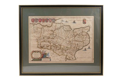 Lot 1128 - J Blaeu, handcoloured map of Kent 1665, original contemporary colour. Framed and glazed, 60cm x 70cm